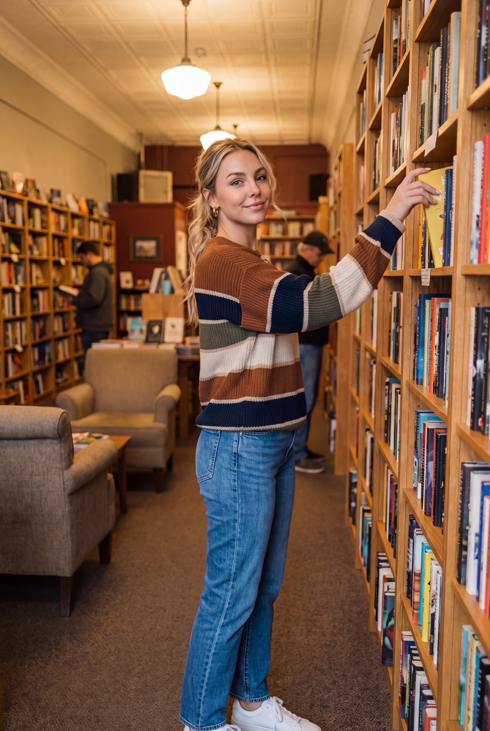 Women's Sweater Striped Relaxed Fit in Brown — lifestyle ugc