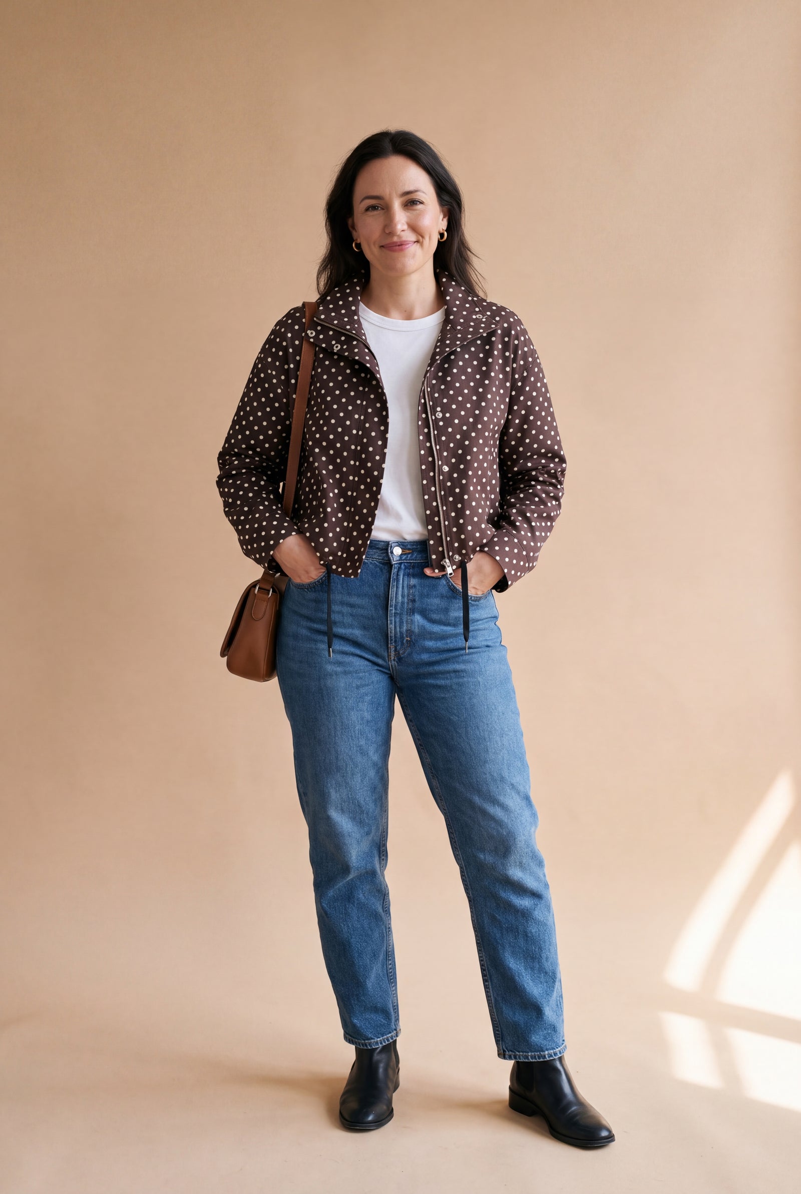 Women's Tailored Jacket Polka Dot in Brown — studio primary