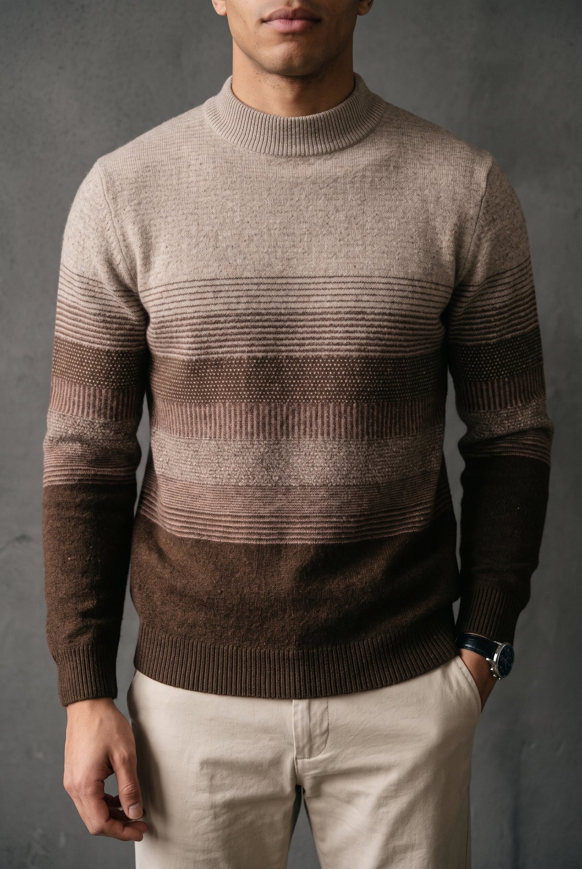 Wool Gradient Stripe Sweater in Brown — studio front