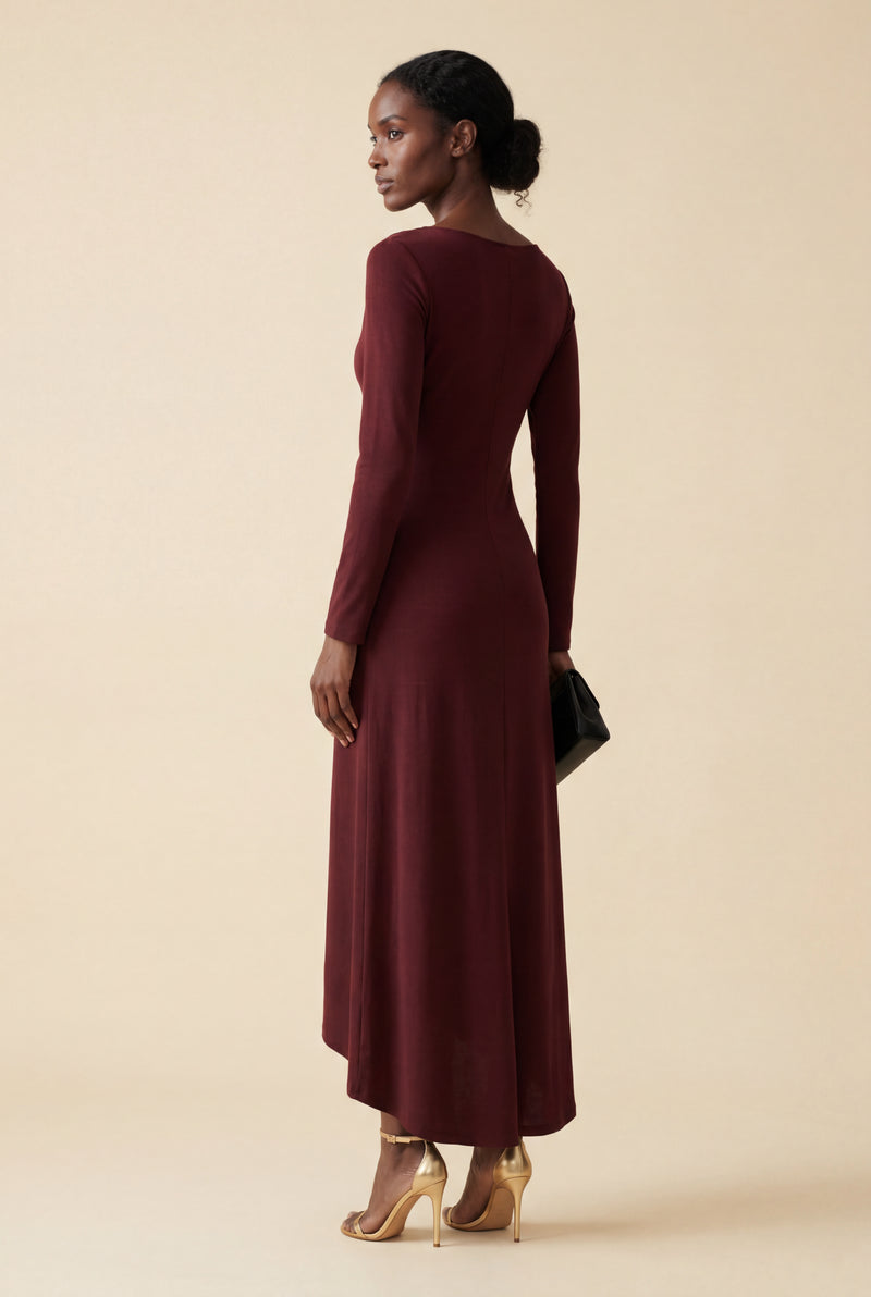 Burgundy Burgundy Draped Waist Maxi Dress with Gold Accent - Photo 2