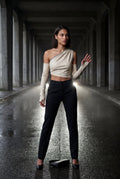 White Dramatic Hem Asymmetric One Shoulder Faux Top - One shoulder top - Photo 12