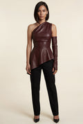 Burgundy Dramatic Hem Asymmetric One Shoulder Faux Top - One shoulder top - Photo 2