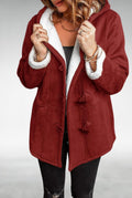 Duffle Coat with Fleece Lining in Burgundy — front view