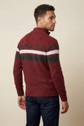 Burgundy Half Zip Stand Collar Striped Sweater - Half zip sweater - Photo 15
