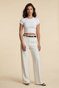 White High-waisted Wide-leg Tailored Trousers with Belt - Wide leg trousers - Photo 3