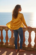 Yellow Lustrous Tailored Long Sleeve Button-up Blouse - Blouses - Photo 12