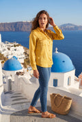 Yellow Lustrous Tailored Long Sleeve Button-up Blouse - Blouses - Photo 14