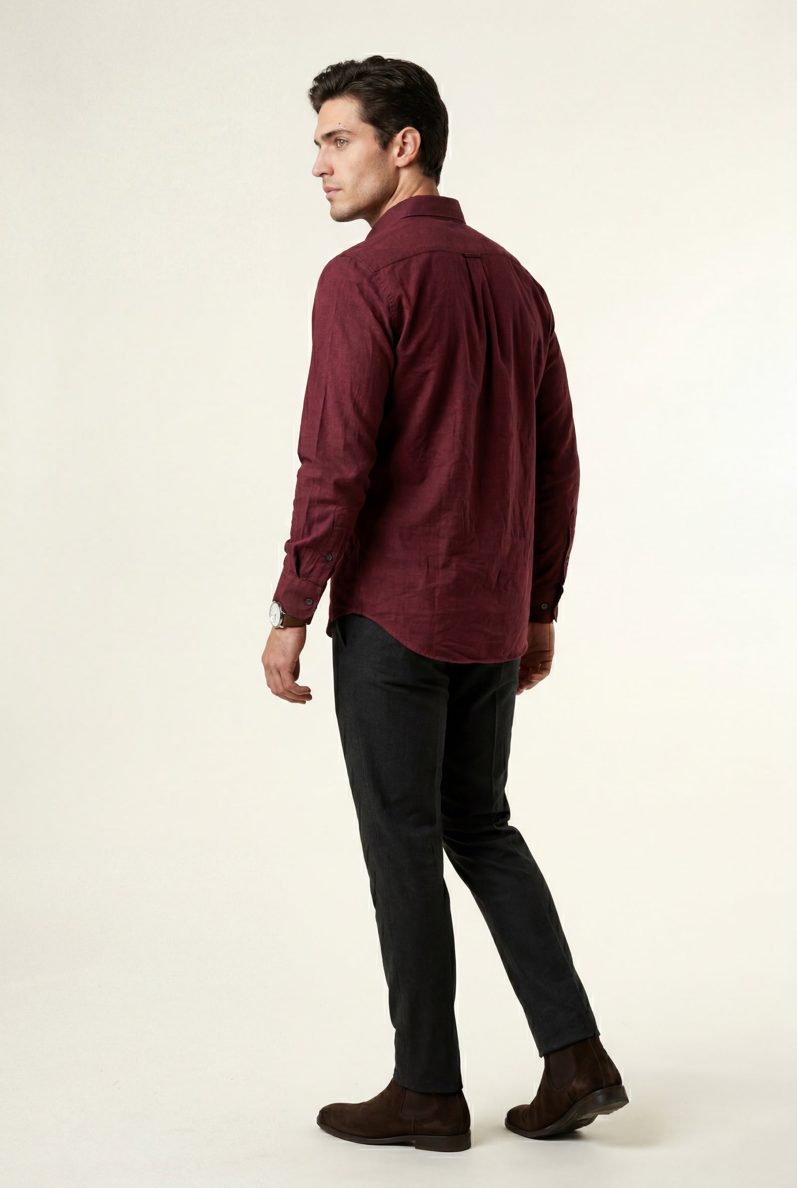 Burgundy Men's Burgundy Classic Collar Long Sleeve Casual Shirt - Casual Shirts - Photo 2