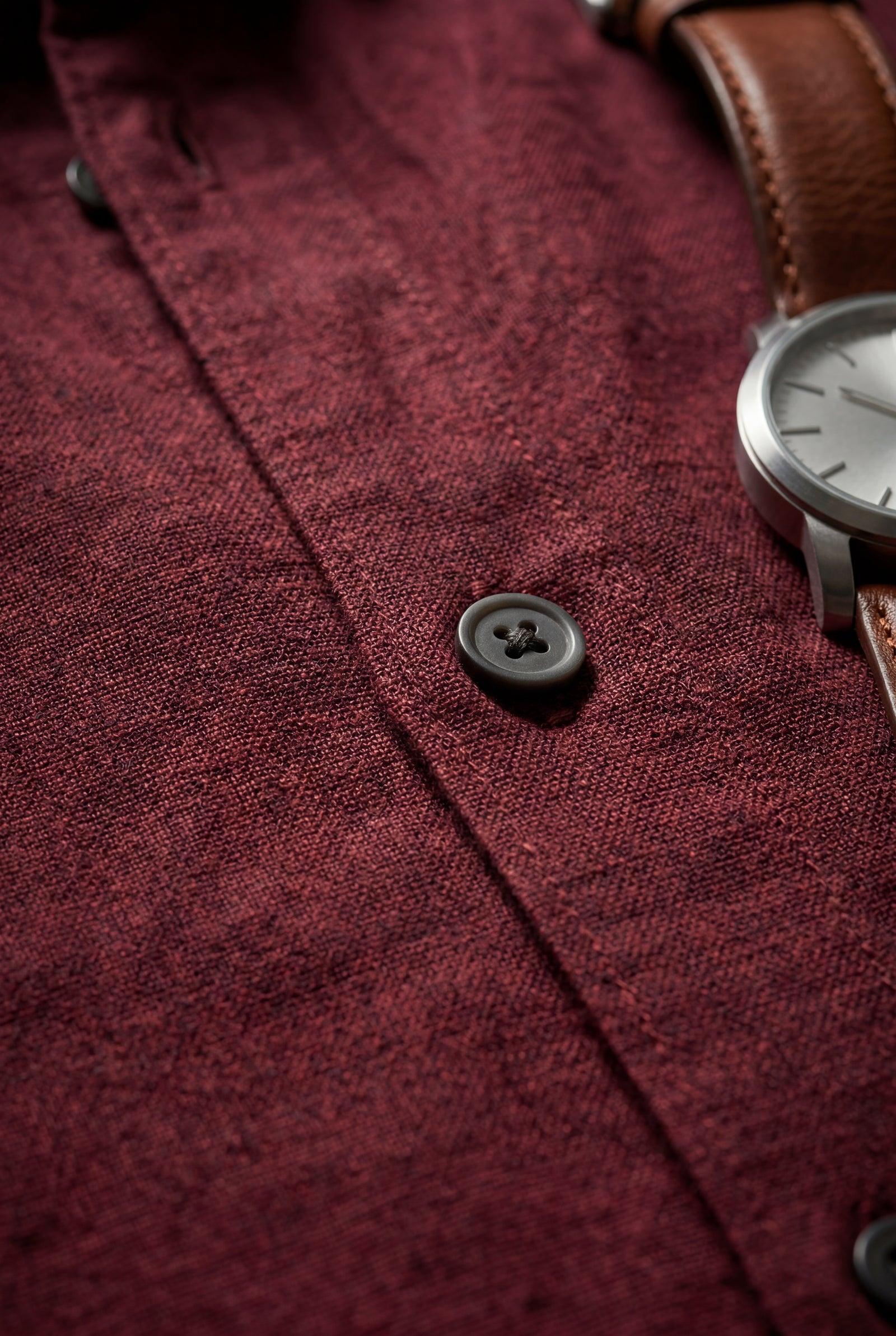 Burgundy Men's Burgundy Classic Collar Long Sleeve Casual Shirt - Casual Shirts - Photo 3