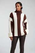 Dark Brown Oversized Chunky Ribbed Turtleneck Striped Sweater - Oversized sweater - Photo 5