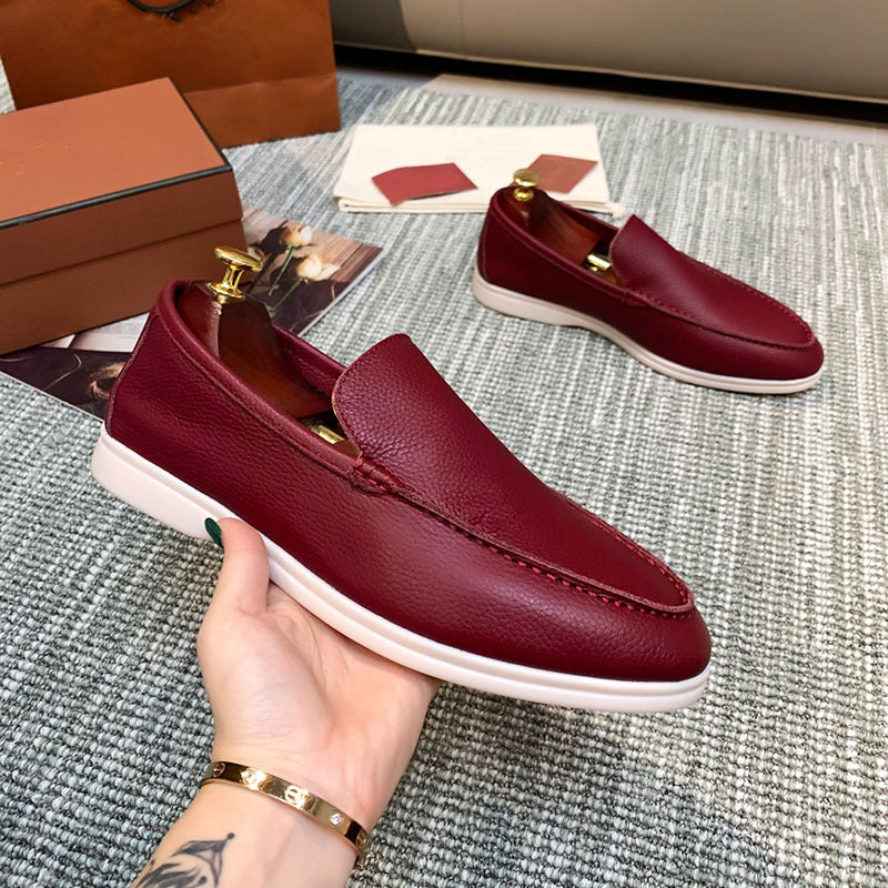 Burgundy Pebbled Slip-on Loafers with Contrast Sole - Photo 8