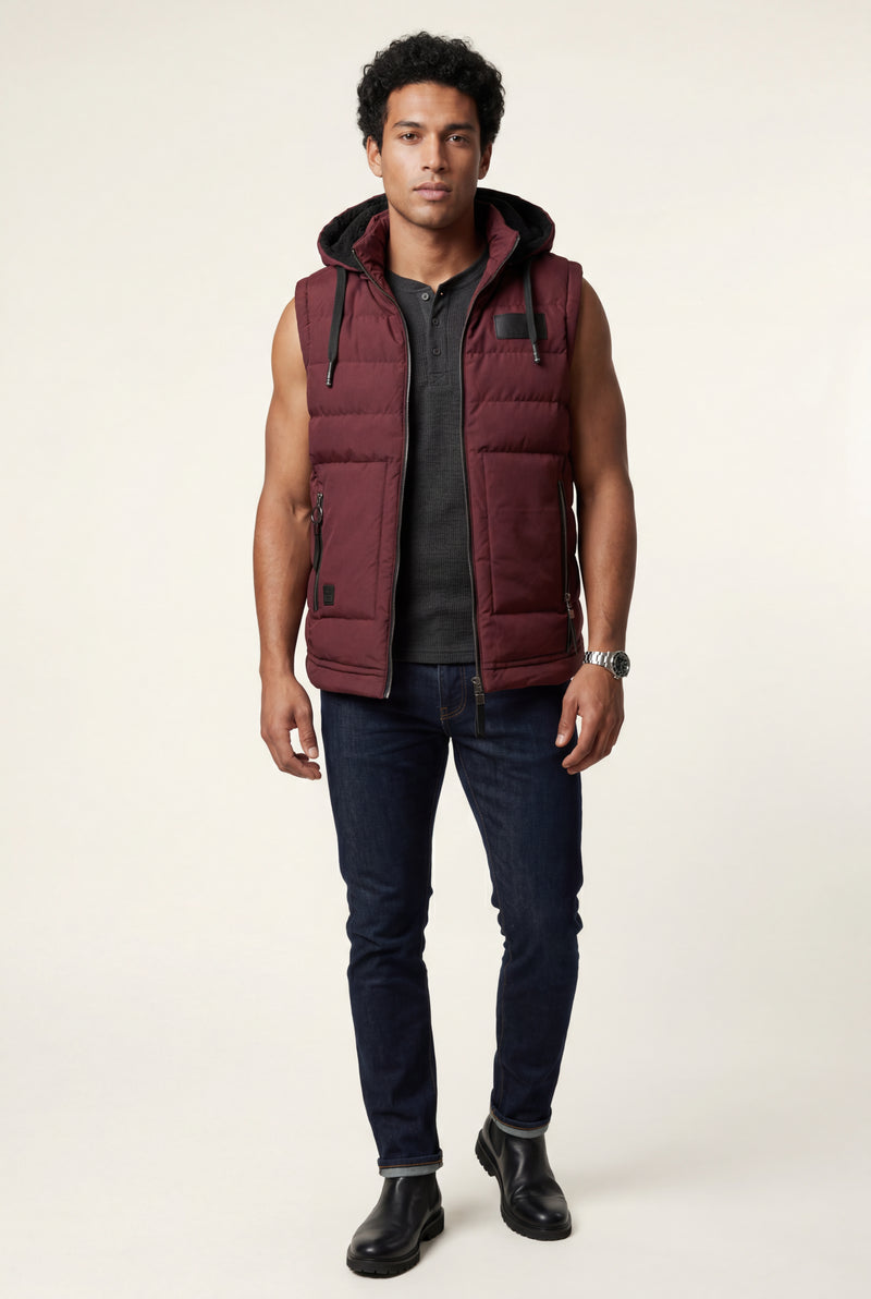 Burgundy Quilted Hooded Puffer Vest with Zip Pockets - Hooded vests - Photo 4