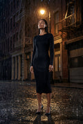 Black Ribbed Bodycon Midi Dress with Long Sleeves - Bodycon dress - Photo 19