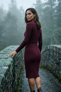 Burgundy Ribbed Bodycon Midi Dress with Long Sleeves - Bodycon dress - Photo 4