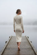 White Ribbed Bodycon Midi Dress with Long Sleeves - Bodycon dress - Photo 7