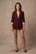 Burgundy Roll-tab Sleeve Single-breasted Relaxed Blazer - Blazers - Photo 9