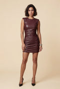 Burgundy Ruched Faux Bodycon Mini Dress - Photo 1
