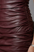 Burgundy Ruched Faux Bodycon Mini Dress - Photo 5