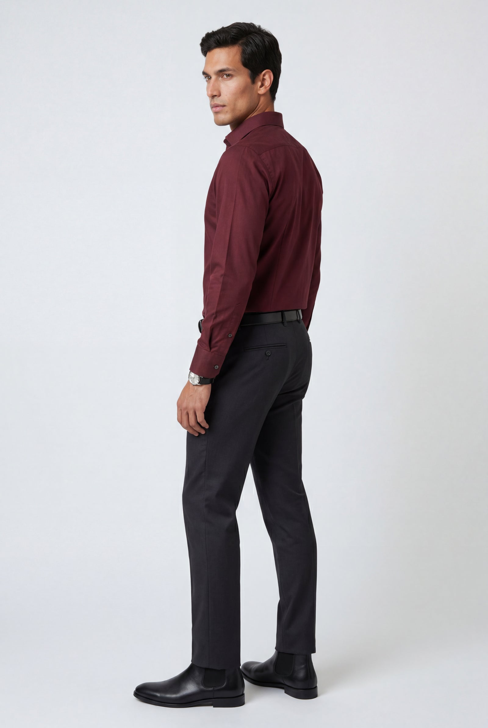 Burgundy Slim Fit Classic Collar Button-up Shirt - Casual Shirts - Photo 10