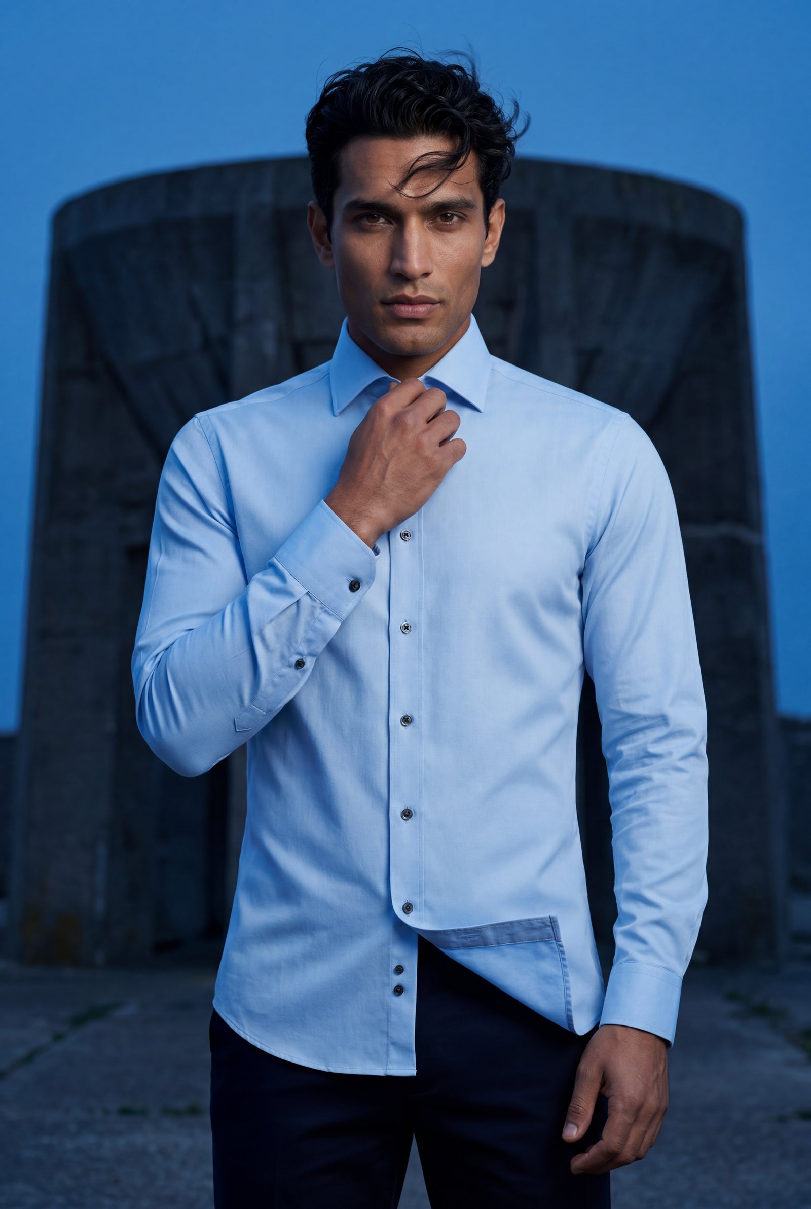 Light Blue Slim Fit Classic Collar Button-up Shirt - Casual Shirts - Photo 16