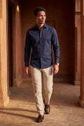 Navy Blue Slim Fit Classic Collar Button-up Shirt - Casual Shirts - Photo 3