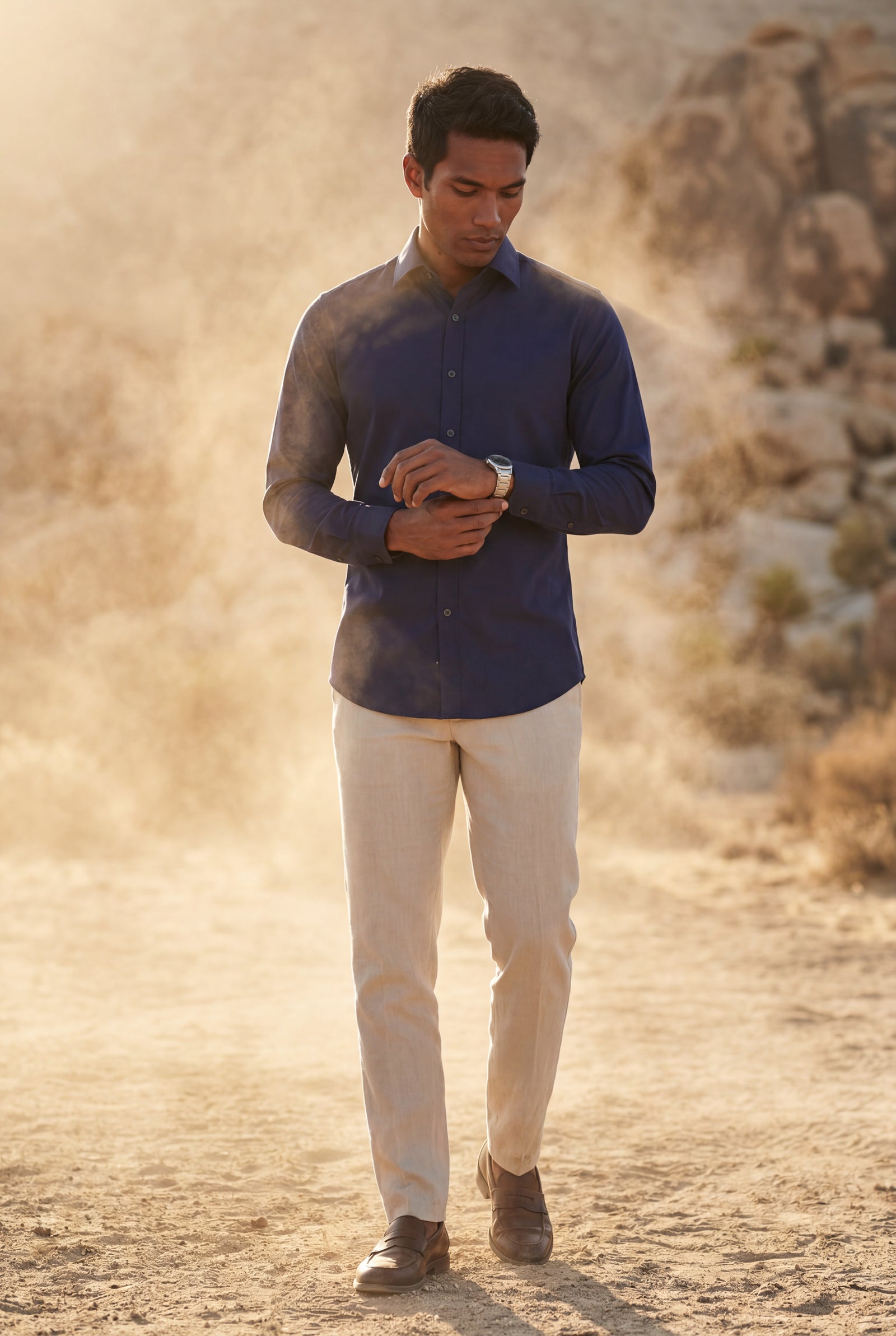 Navy Blue Slim Fit Classic Collar Button-up Shirt - Casual Shirts - Photo 5