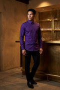 Purple Slim Fit Textured Dress Shirt with Spread Collar - Dress Shirts - Photo 14