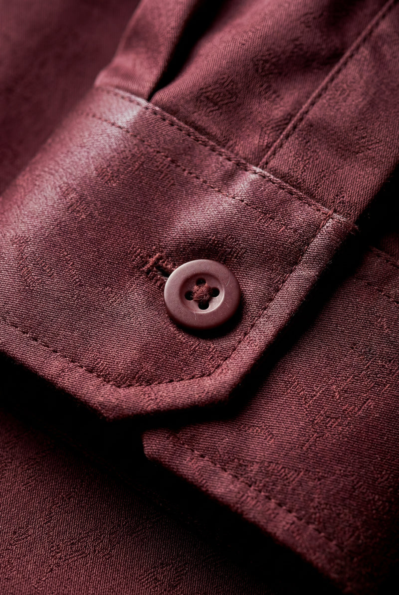 Burgundy Slim Fit Textured Dress Shirt with Spread Collar - Dress Shirts - Photo 3