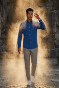 Blue Slim Fit Textured Dress Shirt with Spread Collar - Dress Shirts - Photo 8