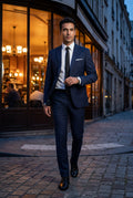Navy Blue Slim Fit Two-piece Business Suit with Notched Lapel - Business suits - Photo 6