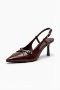 Burgundy Slingback Pointed Toe Heels with Decorative Buckle Strap - Slingback heels - Photo 1