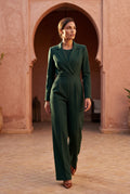 Dark Green Tailored Wide Leg Blazer Jumpsuit with Cinched Waist - Fitted blazer jumpsuit - Photo 14
