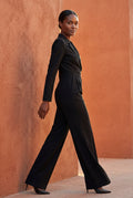 Black Tailored Wide Leg Blazer Jumpsuit with Cinched Waist - Fitted blazer jumpsuit - Photo 7