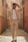 Beige Textured Zip-up Jacket and Jogger Set with Ribbed Detail - Two piece set - Photo 10
