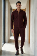 Burgundy Textured Zip-up Jacket and Jogger Set with Ribbed Detail - Two piece set - Photo 6