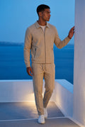 Beige Textured Zip-up Jacket and Jogger Set with Ribbed Detail - Two piece set - Photo 7