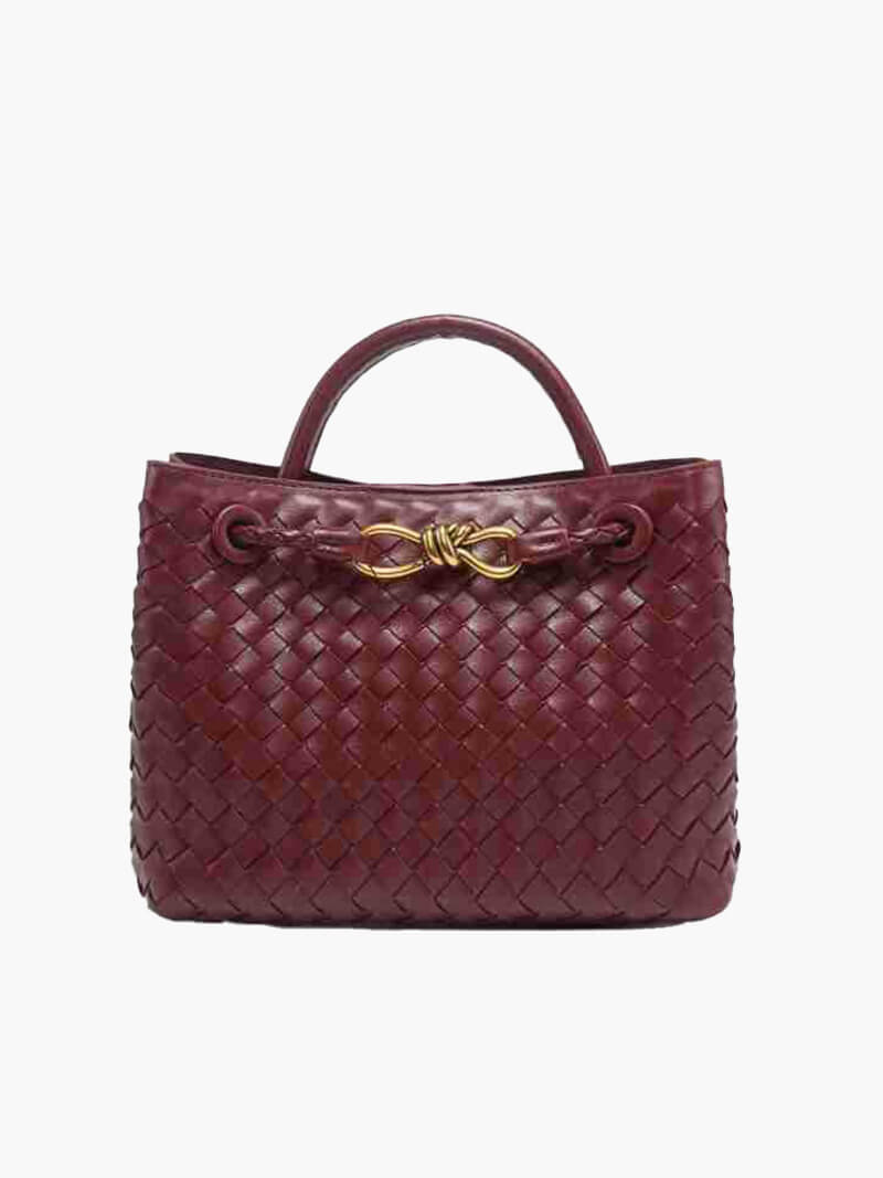 Burgundy Women's Braided Structured Medium Tote Handbag with Top Handles - Braided handbag - Photo 6