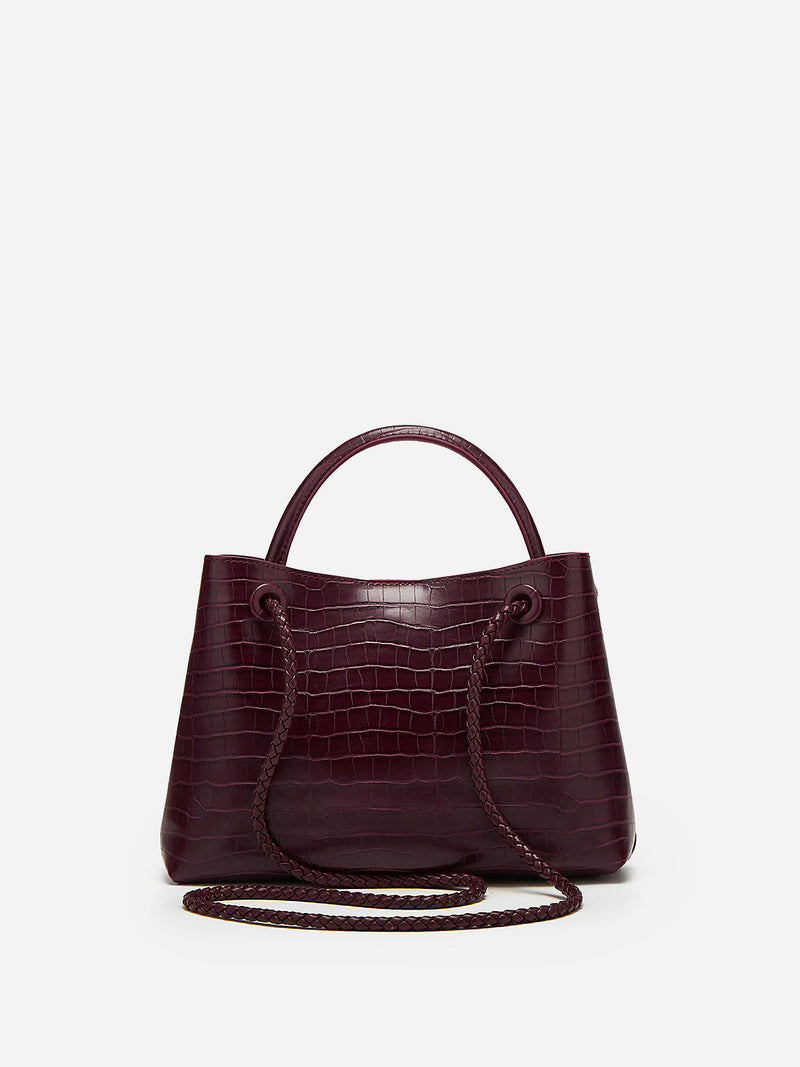 Burgundy Women's Burgundy Croc-Embossed Top Handle Bag with Gold Hardware - Compact handbags - Photo 4