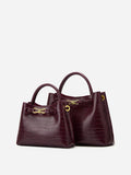Burgundy Women's Burgundy Croc-Embossed Top Handle Bag with Gold Hardware - Compact handbags - Photo 5