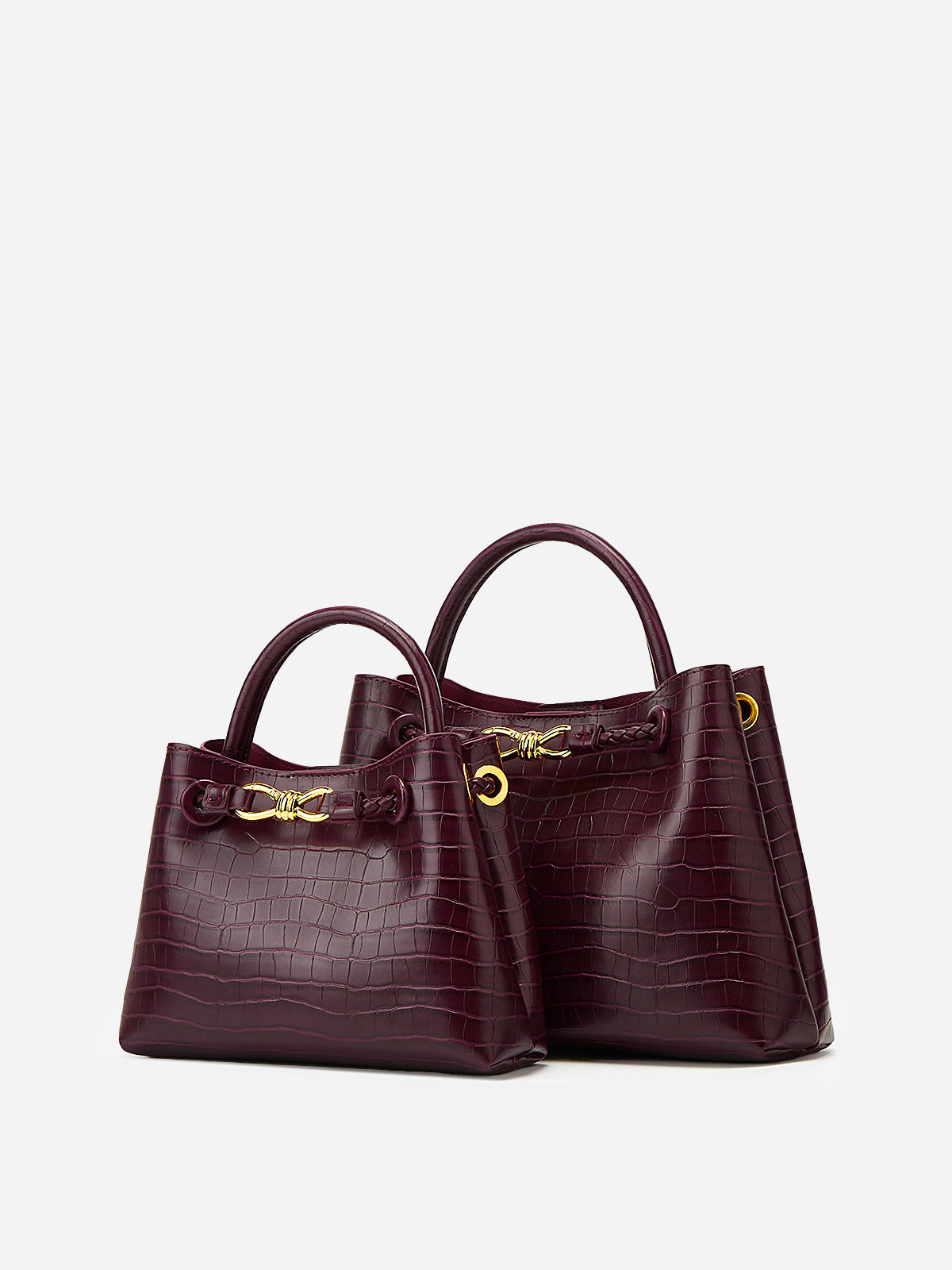 Burgundy Women's Burgundy Croc-Embossed Top Handle Bag with Gold Hardware - Compact handbags - Photo 5
