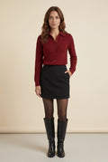Burgundy Women's Classic Collared Button-Down Cardigan Sweater - Photo 3