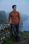 Burnt Orange Chunky Cable Crewneck Sweater with Ribbed Hem - Photo 10
