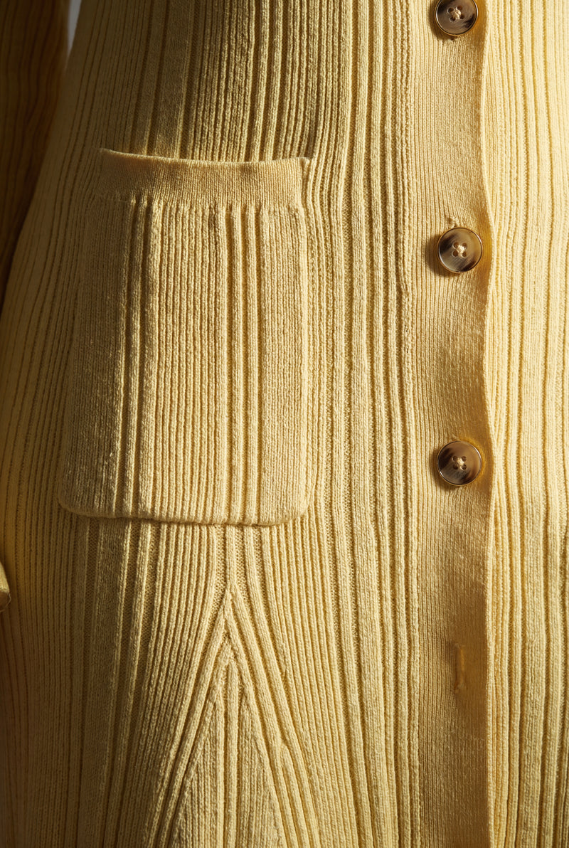 Butter Yellow Butter Yellow Ribbed Button-front Collared Midi Dress - Photo 3