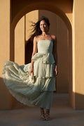 Light Green Strapless Tiered Ruffle Maxi Dress - Photo 11