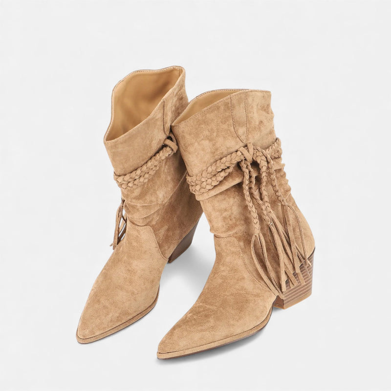 Braided Tassel Western Chunky Heel Mid-calf Boots - Chunky heel boots - Photo 3