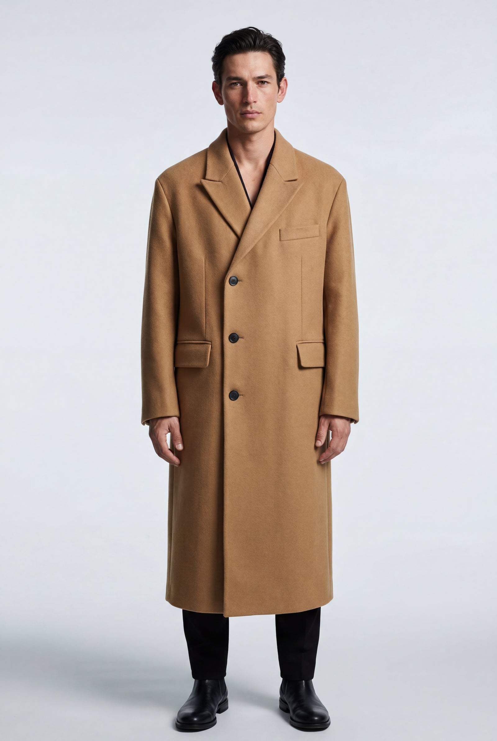 Camel Camel Brown Tailored Long Overcoat with Notched Lapels - Long jackets - Photo 1