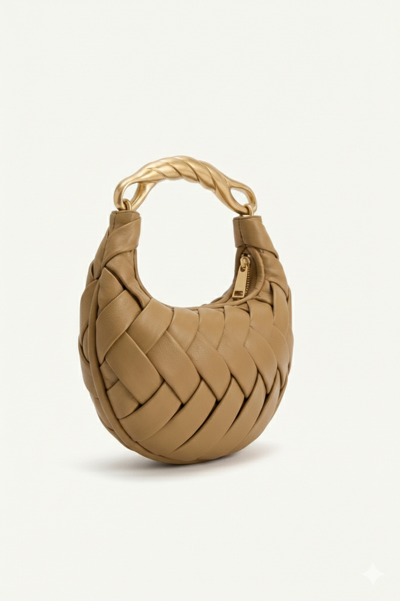 Camel Crescent Crossbody Bag with Gold Twisted Handle - Crossbody handbags - Photo 1