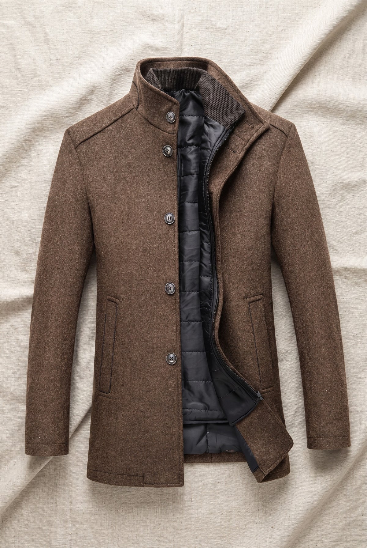 Stand-Collar Wool-Blend Overcoat in Camel — Stilenza main image