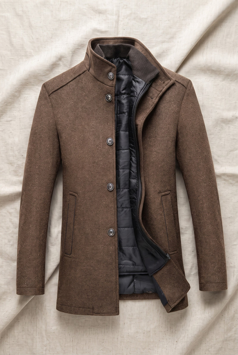 Stand-Collar Wool-Blend Overcoat in Camel — Stilenza main image