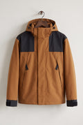 Technical Hooded Ski Jacket in Camel — studio front